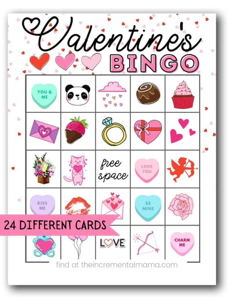 free valentine's bingo printables (24 cards) - the incremental mama